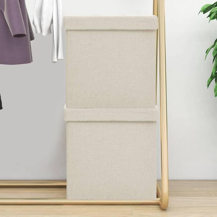 vidaXL Opbergkrukken inklapbaar 2 st kunstlinnen crèmewit, Huis en Inrichting, Stoelen, Wit, Nieuw, Verzenden