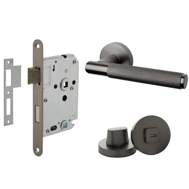 Deurbeslag set met WC-slot en deurklink Luxor antraciet g..., Doe-het-zelf en Verbouw, Hang- en Sluitwerk, Klink of Kruk, Nieuw