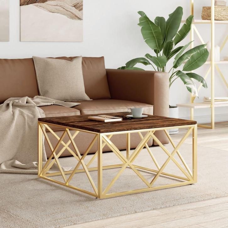 vidaXL Salontafel roestvrijstaal en massief gerecycled hout, Huis en Inrichting, Tafels | Salontafels, Nieuw, 50 tot 100 cm, Metaal