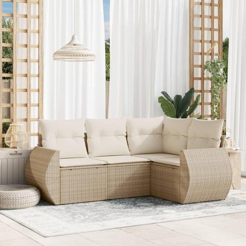 vidaXL 4-delige Loungeset met kussens poly rattan beige, Tuin en Terras, Tuinsets en Loungesets, Loungeset, Nieuw, Rotan, Verzenden