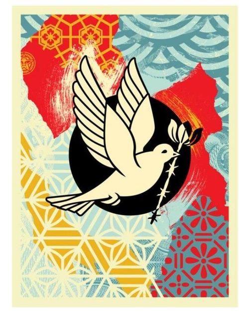 Shepard Fairey (OBEY) (1970) - Barb Wire Dove (Collage) |, Antiek en Kunst, Kunst | Schilderijen | Modern