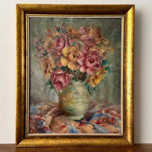 Europese school (XX) - Bloemstilleven met roze en gele rozen, Antiek en Kunst, Kunst | Schilderijen | Klassiek