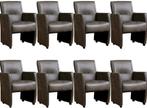 Set van 8 Donkergrijze leren moderne eetkamerfauteuils - Vin, Huis en Inrichting, Overige kleuren, Nieuw, Leer, Ophalen of Verzenden