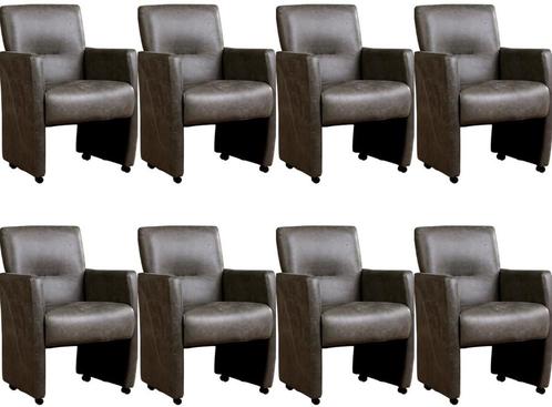 Set van 8 Donkergrijze leren moderne eetkamerfauteuils - Vin, Huis en Inrichting, Stoelen, Vijf, Zes of meer stoelen, Overige kleuren