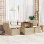 vidaXL Tuin Sofa Set met opslag 7 pcs Beige Poly riet, Verzenden, Nieuw, Rotan