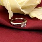 Witgouden Phlox ring gezet met roze saffier en diamant;..., Sieraden, Tassen en Uiterlijk, Gebruikt, Overige kleuren, 19 tot 20