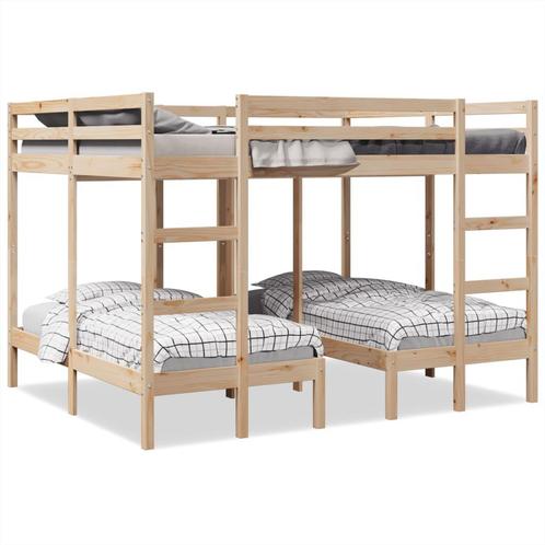 vidaXL Stapelbed 3-voudig massief grenenhout 160x200/80x160, Huis en Inrichting, Slaapkamer | Bedden, 160 cm, 200 cm, Bruin, Tweepersoons