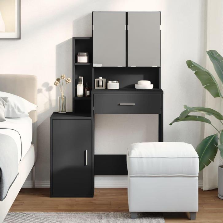 vidaXL Kaptafel met kastje 80x35x132 cm zwart, Huis en Inrichting, Tafels | Kaptafels, Nieuw, Verzenden