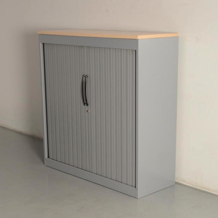 Roldeurkast Drentea - Aluminium - Beuken topblad - 123 x 120, Huis en Inrichting, Kasten | Roldeurkasten en Archiefkasten, Ophalen of Verzenden