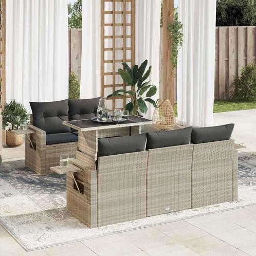 vidaXL 6-delige Loungeset met kussens poly rattan lichtgrijs, Tuin en Terras, Tuinsets en Loungesets, Loungeset, Nieuw, Rotan