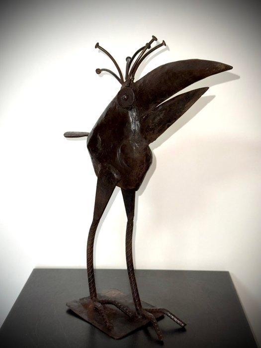 sculptuur, Oiseau à crête recourbée en métal vernis - 33 cm, Antiek en Kunst, Curiosa en Brocante
