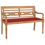 vidaXL Bank Batavia met rood kussen 120 cm massief teakhout, Tuin en Terras, Tuinbanken, Verzenden, Nieuw, Teakhout