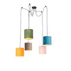 Hanglamp met 5 gekleurde velours kappen 20 cm - Cava, Huis en Inrichting, Nieuw, Overige materialen, Klassiek / Antiek, 75 cm of meer