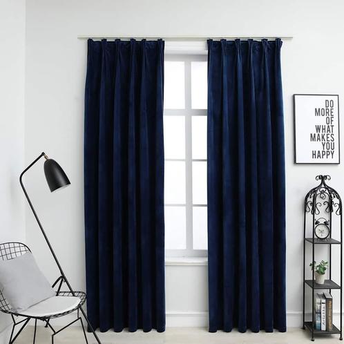 vidaXL Gordijnen verduisterend 2 st met haken 140x175 cm, Huis en Inrichting, Stoffering | Gordijnen en Lamellen, Blauw, Nieuw