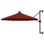 vidaXL Wandparasol met LEDs 300 cm terracottakleurig, Tuin en Terras, Parasols, Verzenden, Nieuw, 3 tot 4 meter, Muurparasol
