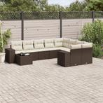 vidaXL 10-delige Loungeset met kussens poly rattan bruin, Verzenden, Nieuw, Rotan, Loungeset