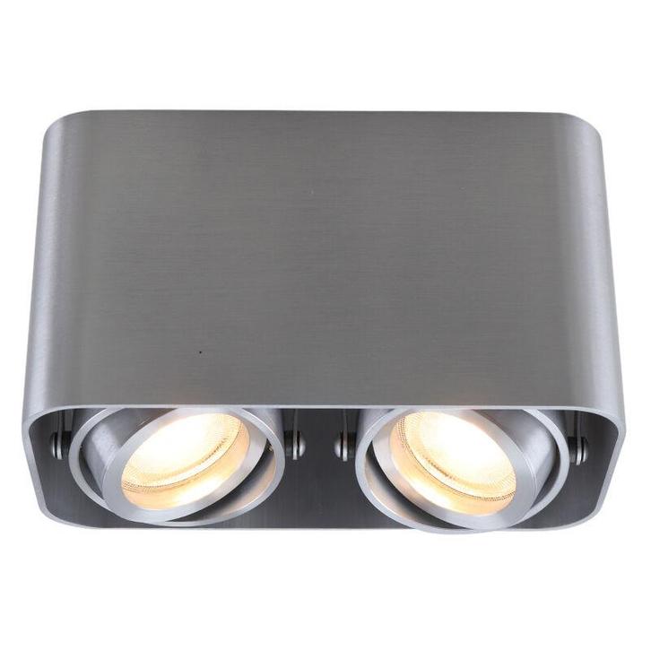 Moderne, zilveren opbouwspot Bera, 2-spots, Richtbaar spotje, Huis en Inrichting, Lampen | Plafondlampen, Nieuw, Metaal, Ophalen of Verzenden