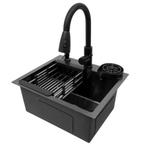 RVS Spoelbak 45x40 cm met Zwarte Uittrekbare Kraan, Verzenden, Nieuw