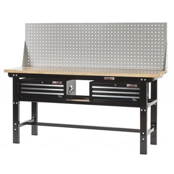 Werkbank zwart 200 cm met hardhouten blad + 2 beschikbaar voor biedingen