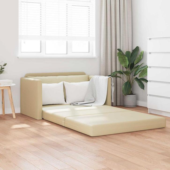 vidaXL Slaapbank 110cm Crème Kunstleer, Huis en Inrichting, Banken | Bankstellen, Nieuw, Minder dan 150 cm, Leer, Verzenden