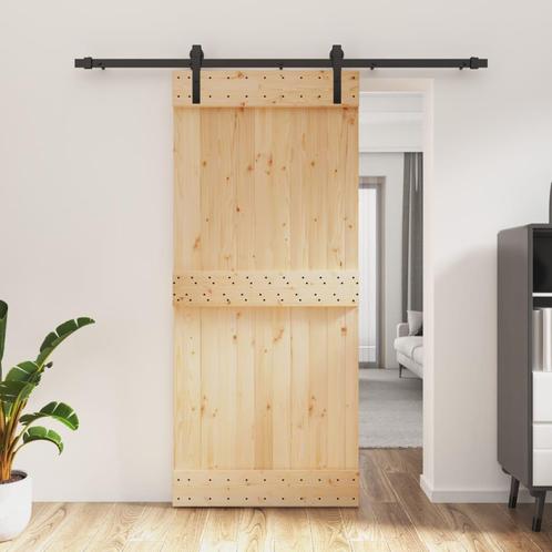 vidaXL Schuifdeur met beslag 90x210 cm massief grenenhout, Doe-het-zelf en Verbouw, Deuren en Horren, Nieuw, Verzenden