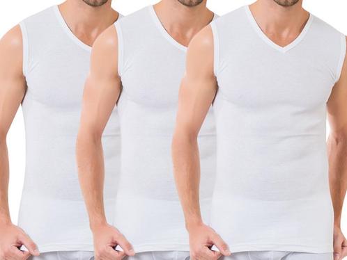 3 stuks SQOTTON® A-shirt - V-hals - mouwloos - Wit, Kleding | Heren, Ondergoed, Verzenden
