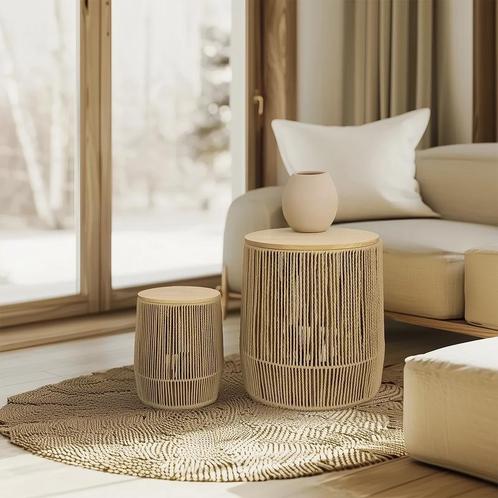 Houten bijzettafels - set van 2 - Ø 34 en Ø 28 cm, Huis en Inrichting, Tafels | Bijzettafels, Nieuw, Verzenden