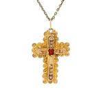 Gouden vintage kruis hanger met kleursteen 14 kt, Ophalen of Verzenden, Nieuw
