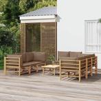 vidaXL 9-delige Loungeset met kussens bamboe taupe, Verzenden, Nieuw, Hout, Loungeset