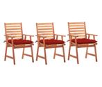 Set van 3 Tuinstoelen Acaciahout met Rode Kussens – Outdoor, Tuin en Terras, Tuinstoelen, Verzenden, Nieuw, Hout