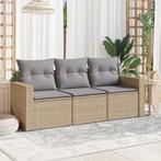 vidaXL 3-delige Loungeset met kussens poly rattan beige, Verzenden, Nieuw, Rotan, Loungeset