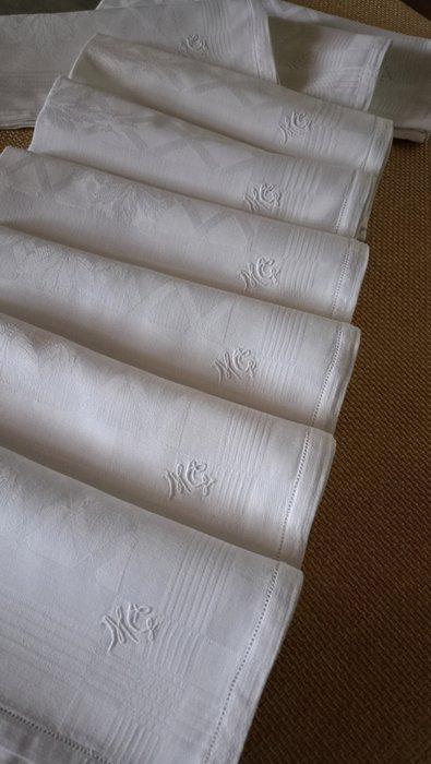 Servet (9) - 52 cm - 52 cm - Monogramma MG, Antiek en Kunst, Antiek | Kleden en Textiel