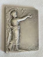 J. Rasumny , Verzilverd Bronzen Art Deco plaket / medaille ,