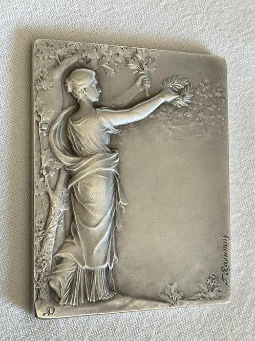 J. Rasumny , Verzilverd Bronzen Art Deco plaket / medaille ,, Antiek en Kunst, Kunst | Designobjecten