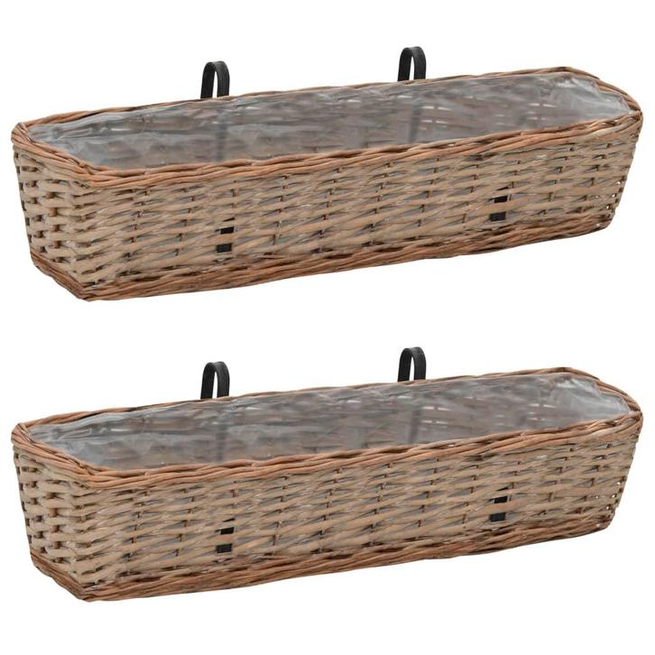 vidaXL Balkonbakken 2 st 80 cm wicker met PE-voering, Tuin en Terras, Bloembakken en Plantenbakken, 60 tot 100 cm, Nieuw, Kunststof