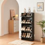 Schoenenkast Lund met 4 kleppen spiegeldeuren zwart 134x60x2, Huis en Inrichting, Verzenden, Nieuw