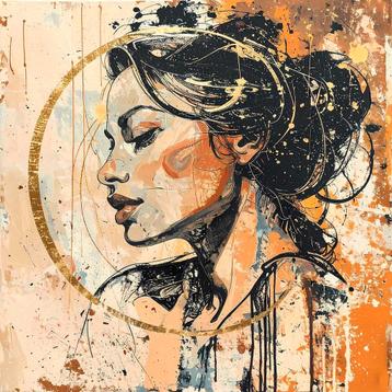 In Stilte portret van vrouw in warme kleuren beschikbaar voor biedingen