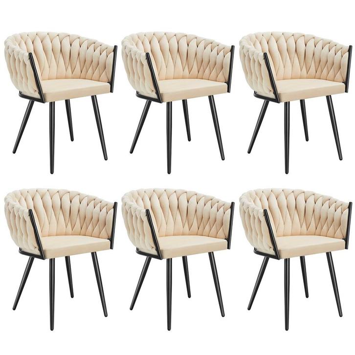 Set eetkamerstoelen Astano fluweel, knoopdesign - zandkleur,, Huis en Inrichting, Stoelen, Verzenden