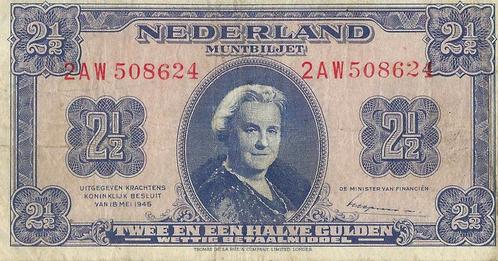 Bankbiljet 2,5 gulden 1945 Wilhelmina II Zeer Fraai, Postzegels en Munten, Bankbiljetten | Nederland, Verzenden