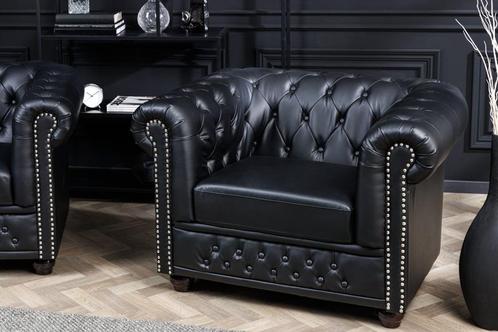 Design fauteuil CHESTERFIELD 110cm matzwart knoopstiksel, Huis en Inrichting, Fauteuils, Ophalen of Verzenden