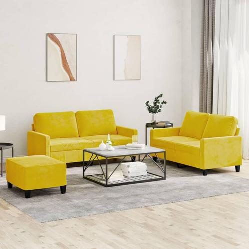 vidaXL 3-delige Loungeset met kussens fluweel geel, Huis en Inrichting, Banken | Bankstellen, Nieuw, Stof, Vierpersoons of meer