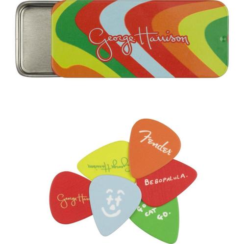 Fender George Harrison Rocky blikje met 6 medium plectrums, Verzamelen, Muziek, Artiesten en Beroemdheden, Gebruiksvoorwerp, Nieuw