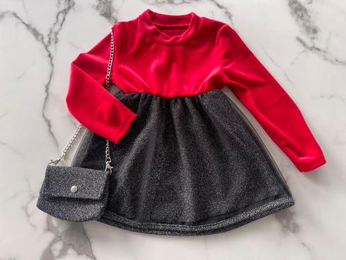 Baby meisjes glitter jurkje met tasje Rood/Zwart, Kinderen en Baby's, Babykleding | Baby-kledingpakketten, Overige maten, Nieuw