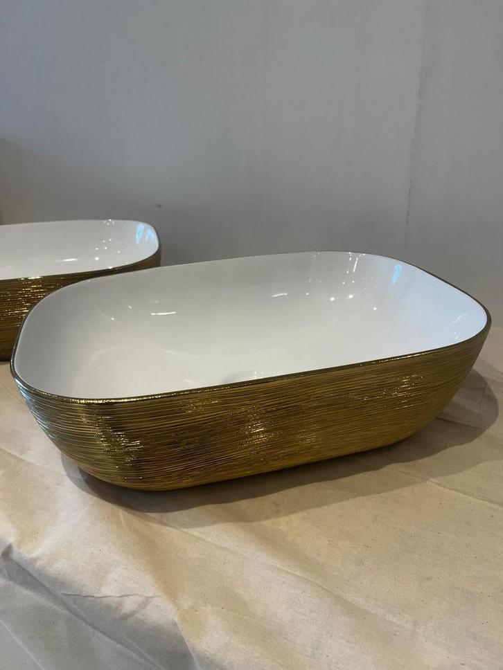 2x Luxe waskom goud/glans wit 46x33 cm – ovaal, Huis en Inrichting, Badkamer | Badkamermeubels, Wasbak of Wastafel, Nieuw