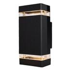 LED Buiten Wandlamp | 2x GU10 | Zwart | IP54 | Dimbaar, Huis en Inrichting, Lampen | Wandlampen, Ophalen of Verzenden, Nieuw, Glas