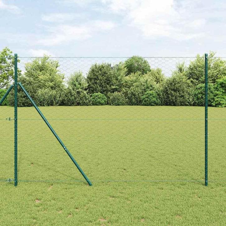vidaXL Hecke met palen Grijs 1.5 x 100 m PVC-gecoat staal, Tuin en Terras, Schuttingen, Nieuw, IJzer, Verzenden