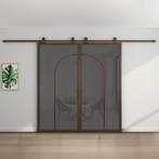 Dubbele stalen schuifdeur - Brons - 2 Vlaks rond - Rook glas, Doe-het-zelf en Verbouw, Kozijnen en Schuifpuien, Nieuw, Metaal