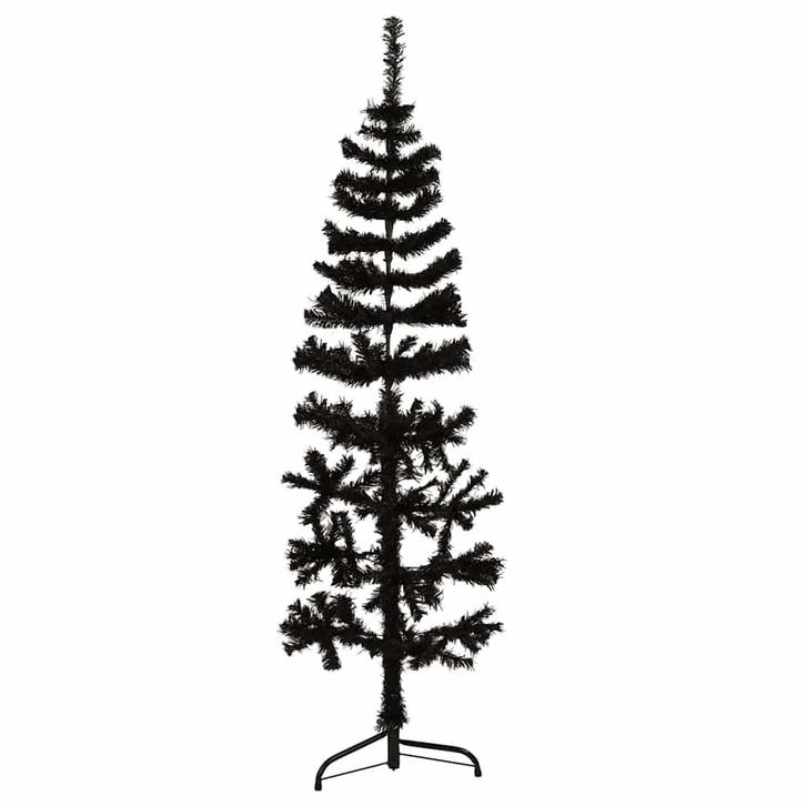 vidaXL Kunstkerstboom half met standaard smal 150 cm zwart, Diversen, Kerst, Nieuw, Verzenden