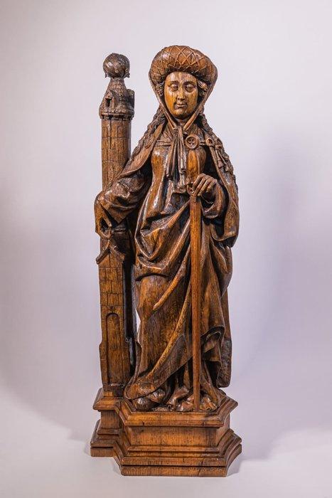 Eikenhouten beeld van de Heilige martelares Barbara - Eik -, Antiek en Kunst, Kunst | Niet-Westerse kunst