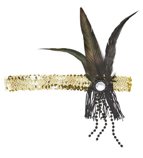 Gouden Hoofdband Pailletten Met Veren, Hobby en Vrije tijd, Feestartikelen, Nieuw, Verzenden